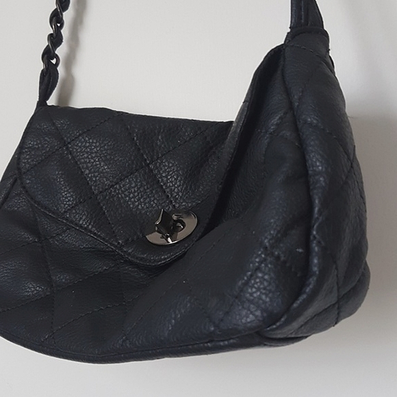 Crossbody Black Quilted Purse w/ metal clasp & vegan leather chain strap | Small - Picture 2 of 16